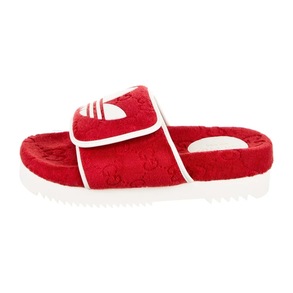 GUCCI ADIDAS MEN RED PLATFORM GG LOGO SLIDE SANDLAS NIB